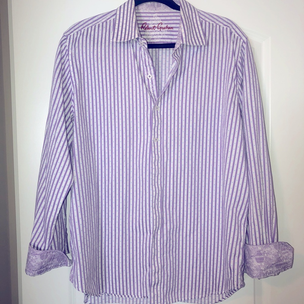 Robert Graham purple striped shirt.